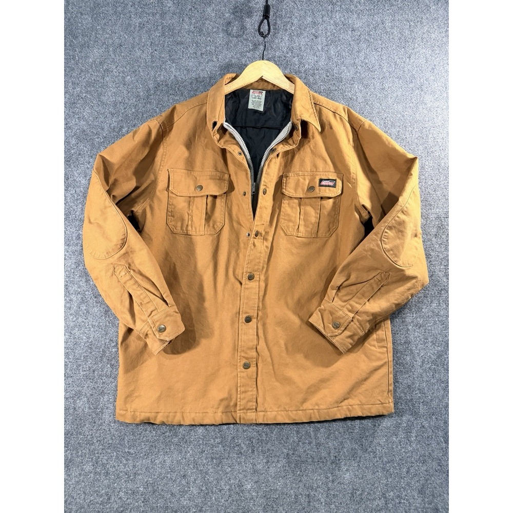 Dickies Duck Canvas Work Shirt Jacket Shacket Mens L Brown Quilted Lined Hunting